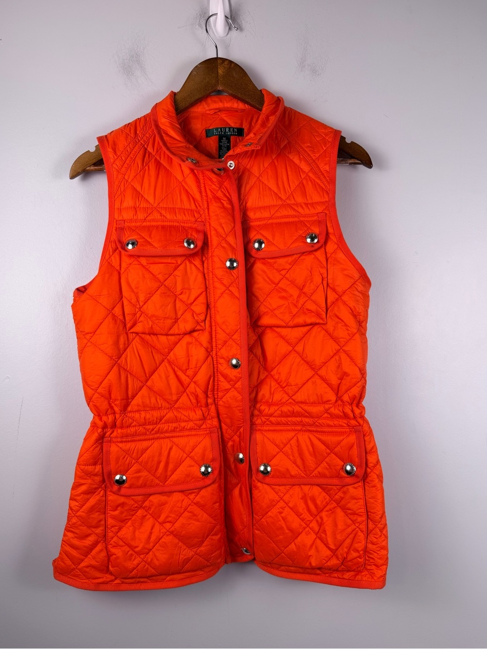 Lauren Ralph Lauren hunter orange quilted puffer vest size medium